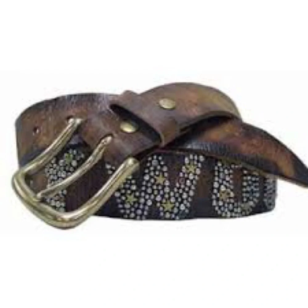 Rare Bill Lavin Leather Island Embellished Studded Hollywood Leather Belt